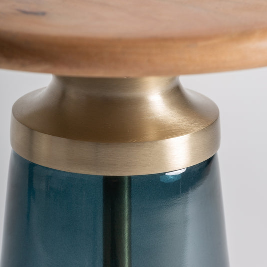 Vical Home luxury small accent table with a wooden top and unique metallic base