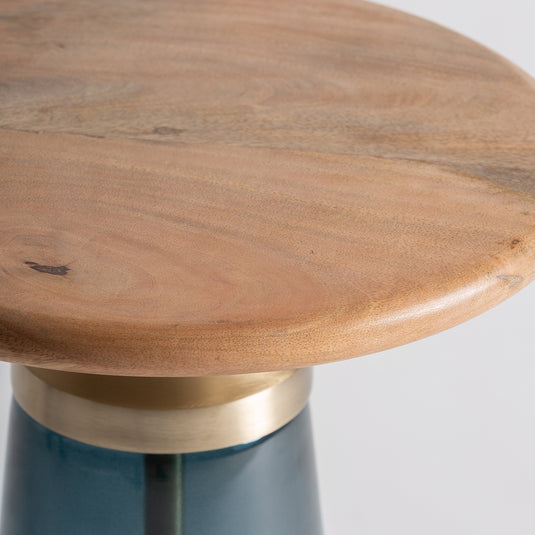 Vical Home luxury small accent table with a smooth wooden top and stylish glass base
