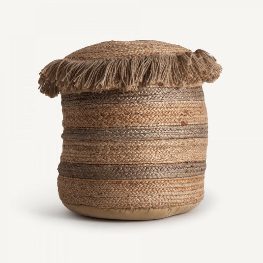 Vicalhome Boho Style Home Decor Pouf with Fringed Top and Textured Braided Design