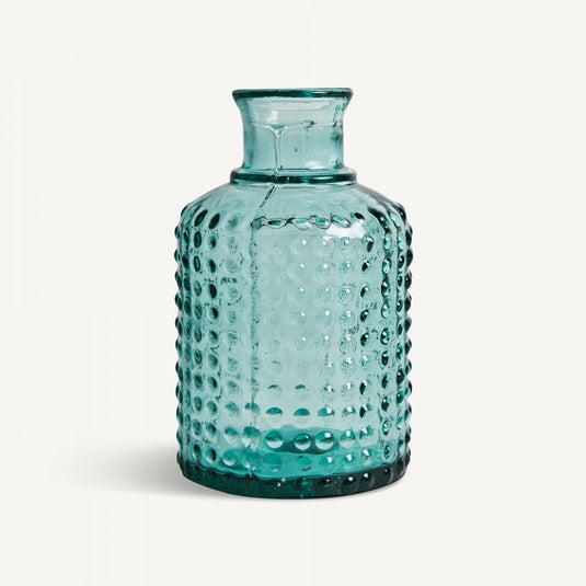 Vicalhome decorative glass vase in textured turquoise with a unique vintage style