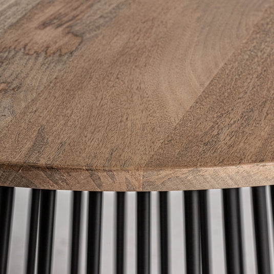 Top view of Vicalhome industrial style dining table with a smooth wood surface and metal base