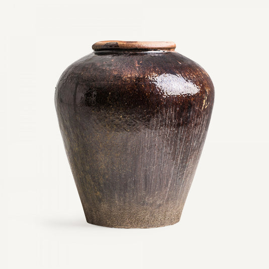 Vicalhome modern home decor vase with a rustic brown finish and smooth round shape