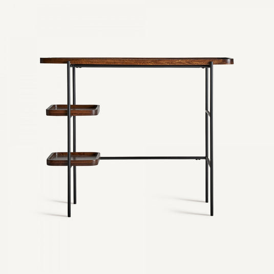 Vicalhome wooden console table with shelves, featuring a sleek design and sturdy metal frame