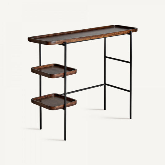 Vicalhome wooden console table with shelves featuring a sleek design and sturdy metal frame