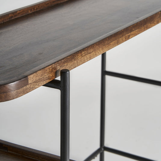 Vicalhome wooden console table with shelves featuring a modern design and sturdy metal frame